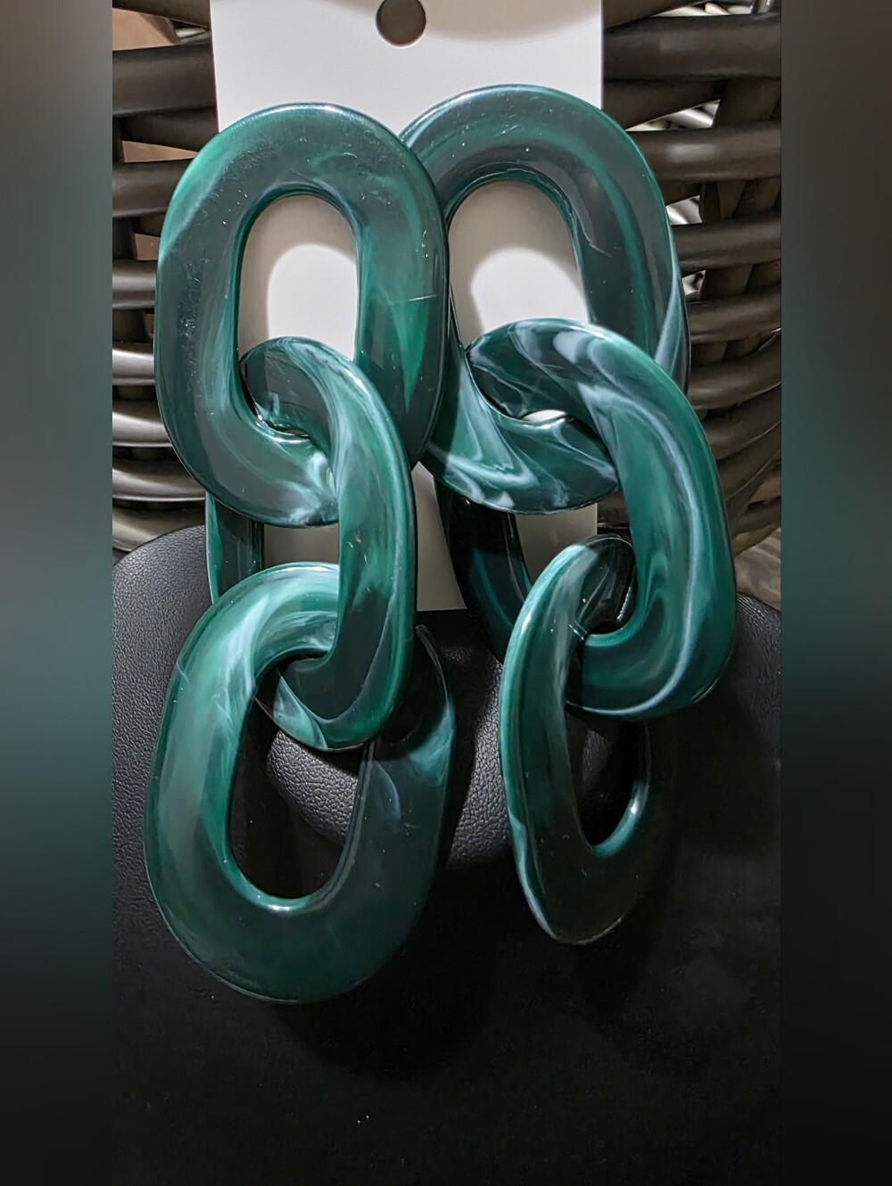 Teal Marble Chain Link Earrings